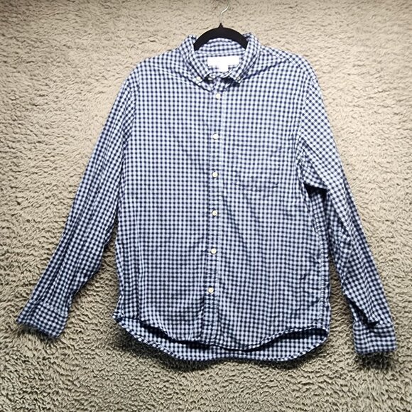 Old Navy Shirt Mens Large Blue Gingham Long Sleeve Button-Up Cotton Blend Casual - Picture 1 of 9
